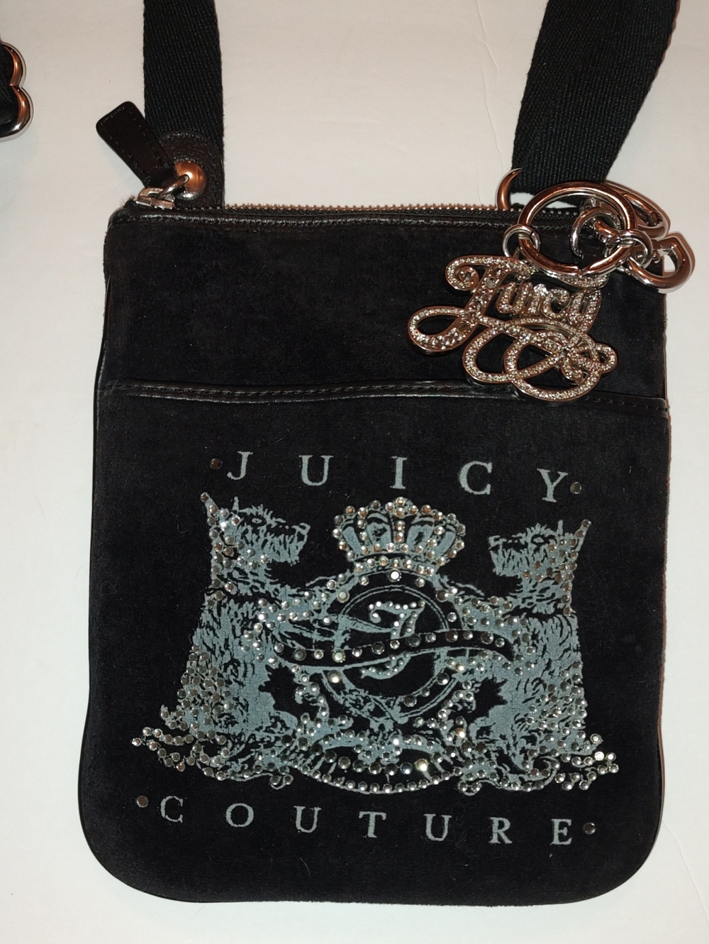 Juicy Couture VINTAGE Swede CROSSBODY purse Bling Scottie Dogs